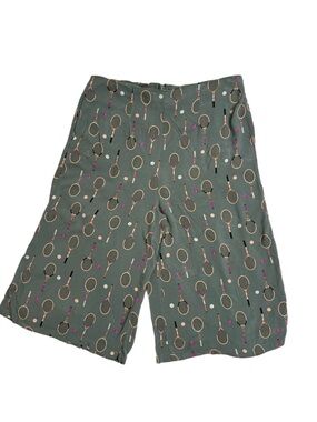 Royal monk Green Tennis Racket Print Wide-Leg Shorts